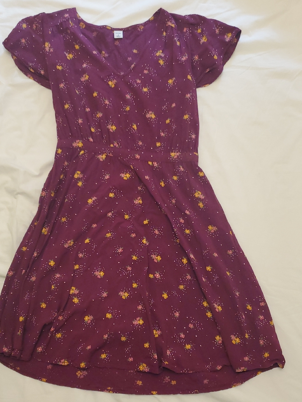Old Navy Burgundy Floral Midi Dress with Yellow Accents